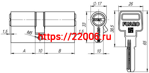 Цилиндровый Fuaro (Фуаро) механизм R600/90 mm (40+10+40) CP хром 5 кл. фото 2