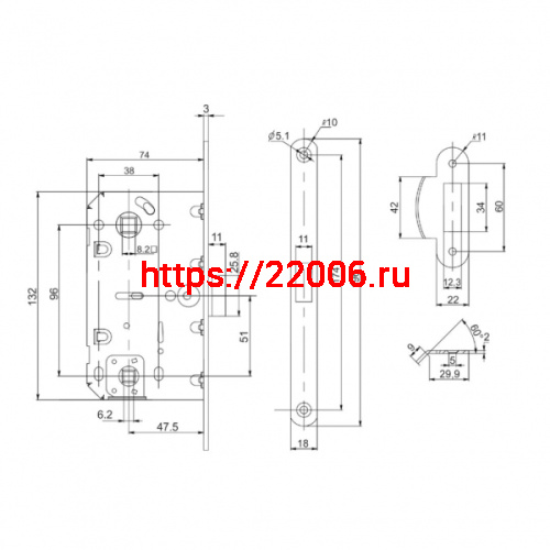 Защелка Punto (Пунто) врезная PL96WC-50 ABG (бронза) фото 2