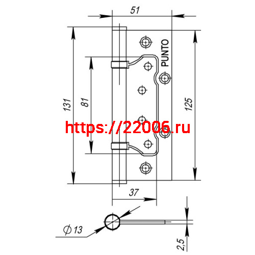 Петля Punto (Пунто) универсальная без врезки IN5200W AB (200-2B 125x2,5) бронза фото 3