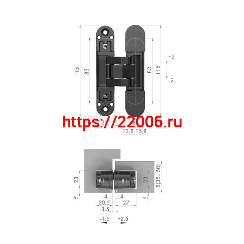 Петля Armadillo (Армадилло) скрытой установки U3D3000.VPG BL черный TECH фото 3