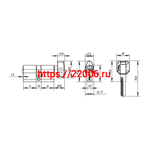 Цилиндровый Punto (Пунто) механизм MaxPro7002Knob100mm(45+10+45) SN никель 7key с вертушкой фото 4
