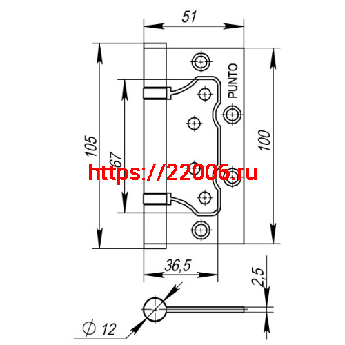 Петля Punto (Пунто) универсальная без врезки IN4200W AC (200-2B 100x2,5) медь фото 3