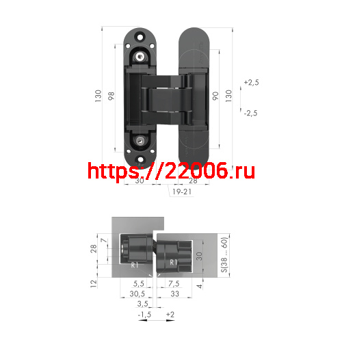 Петля Armadillo (Армадилло) скрытой установки U3D5000.VPG GP золото TECH фото 2