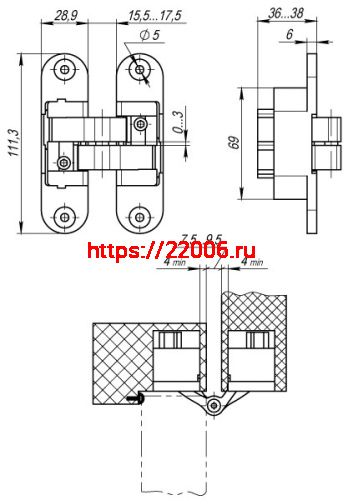 Петля скрытой установки Armadillo с 3D-регулировкой Architect 3D-ACH 60 SC («матовый хром»), лев., 60 кг фото 4